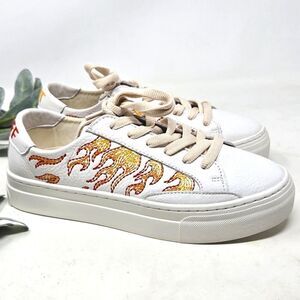 Soludos Hot Stuff Flame White‎ Leather Embroidered Platform Sneakers